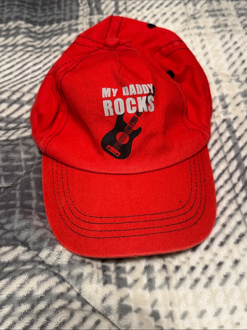 Red "My Daddy Rocks" Guitar Baseball Cap